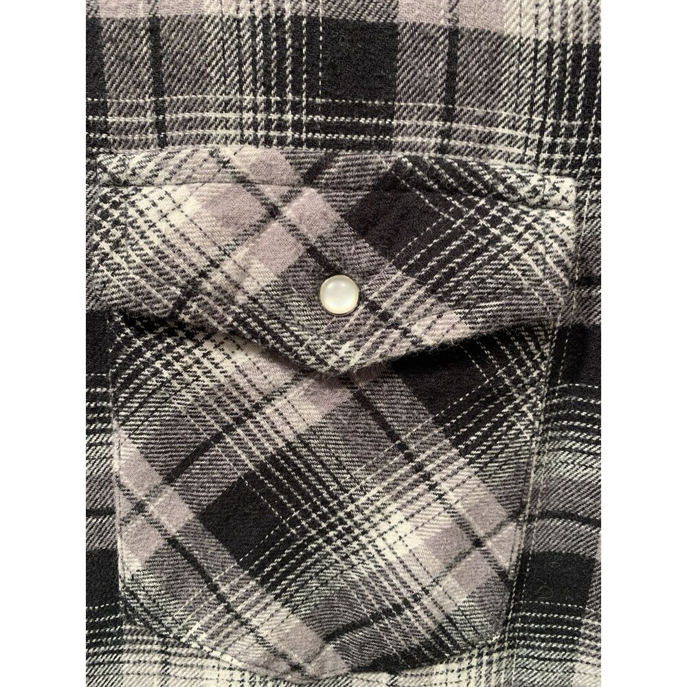 Pearl Snap Up Shirt Western Mens Flannel Wrangler WRancher Black/Gray 2XL Tall